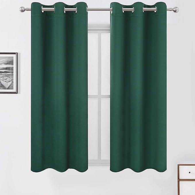 LEMOMO Dark Green Blackout Curtains/42 x 63 Inch/Set of Two Panels Grommet