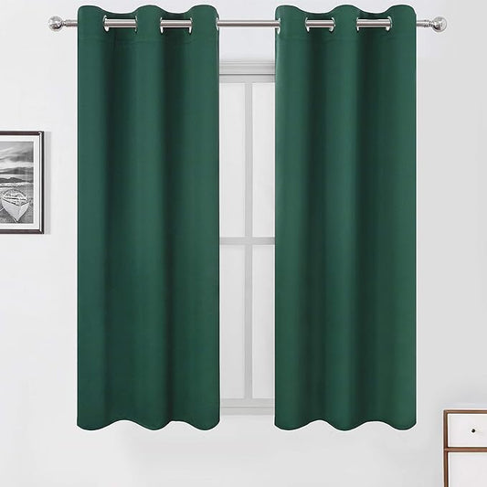 LEMOMO Dark Green Blackout Curtains/42 x 63 Inch/Set of Two Panels Grommet