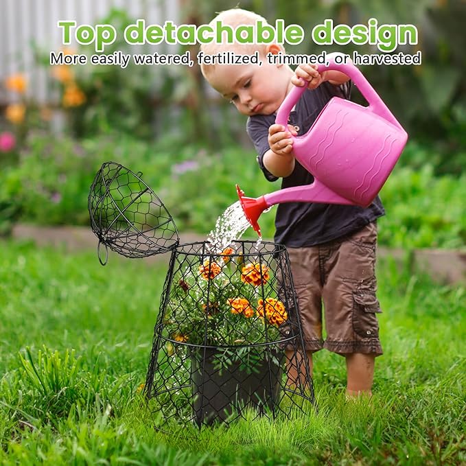 8 Pcs Garden Cloches for Plants, Metal Extra Large Chicken Wire Cloche Plant Covers, Garden Netting Plant Protectors from Animals to Keep Squirrel, Rabbit, Chicken and Bird Out 17" H x 13" D Black