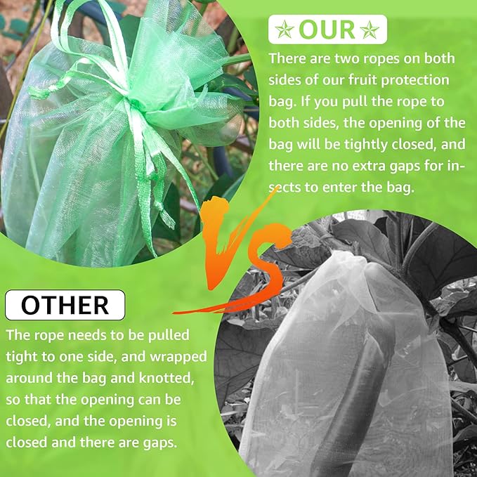 MIXC 100 Pcs Fruit Protection Bags,6''×8''Fruit Netting Bags for Fruit Trees Fruit Cover Mesh Bag with Drawstring Netting Barrier Bags for Plant Fruit Flower, Green