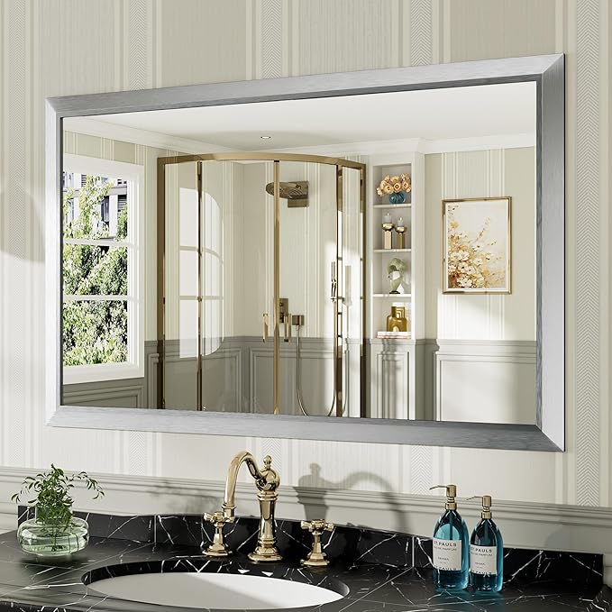 48x30 Inch Brushed Silver Bathroom Mirror