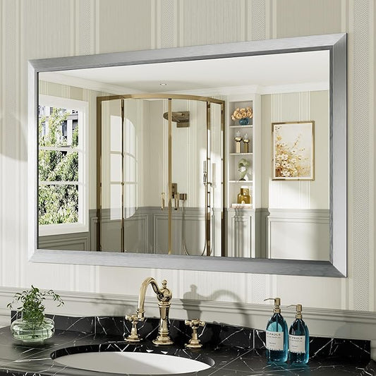 48x30 Inch Brushed Silver Bathroom Mirror