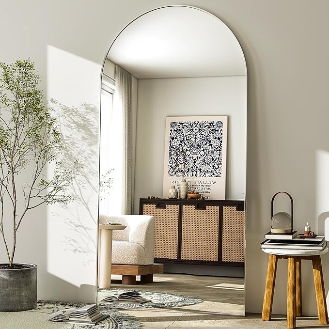 GLSLAND-30x71 inch Wall Mount Arched Full Length Mirror-Aluminum Alloy Frame