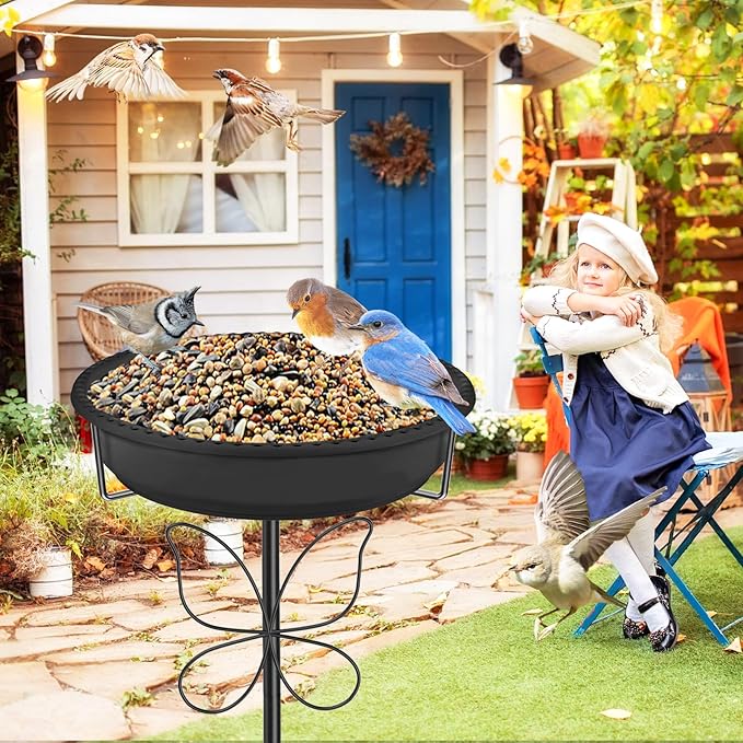 Bird 37In Bath for Outside with Removable Bowl Metal Base, Freestanding Rust-Proof Birdbaths & Birdfeeder, Bird Baths Feeder Bowl for Outdoors Garden Patio Yard Lawn Decor (Black)