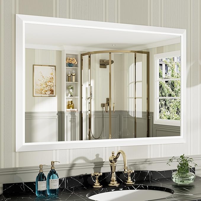48x32 Inch White Bathroom Mirror