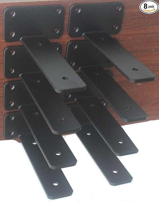 8 Pack - 6 inch Black Hidden L Shelf Bracket Iron Floating Shelf Brackets