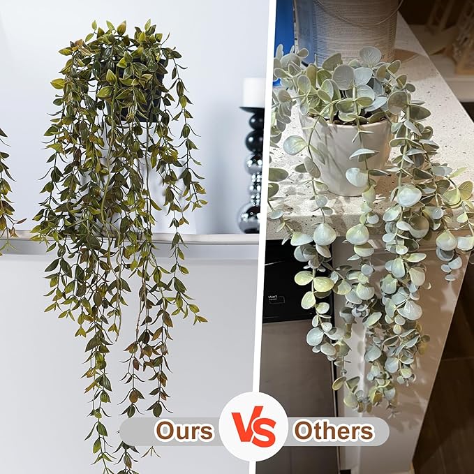 Artificial Hanging Plant 2 Pcs Faux Plant Ivy Vine Faux Eucalyptus Vines Fake