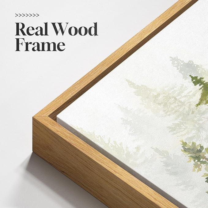 Large Framed Green Forest Landscape Wall Art for Living Room, 3 Piece Nature Pine Tree Woodland Artwork for Walls, White Foggy Mountain Modern Nordic Scenic Bedroom Office Print Wall Decor, 24x36 Inch