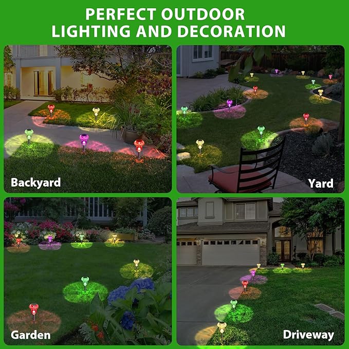 Benany Solar Lights Outdoor, 16 Pack Mushroom Lights Outside Waterproof, Solar Powered LED Lighting for Garden, Yard, Landscape, Path, Pathway, Lawn, Walkway, Driveway, Backyard Decor (Multicolor)