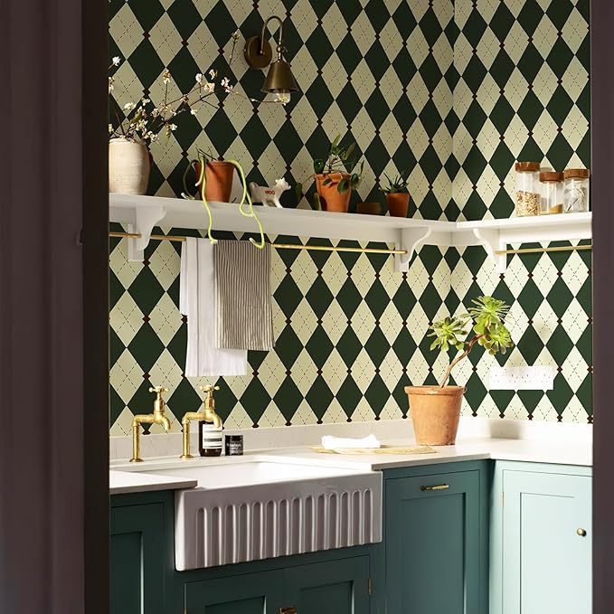 Simon&Siff Retro Peel and Stick Wallpaper Black and Green Wallpaper Vintage