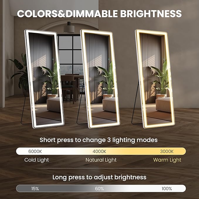 Full Length Mirror with Lights, Full Body Dressing Standing Mirrors with