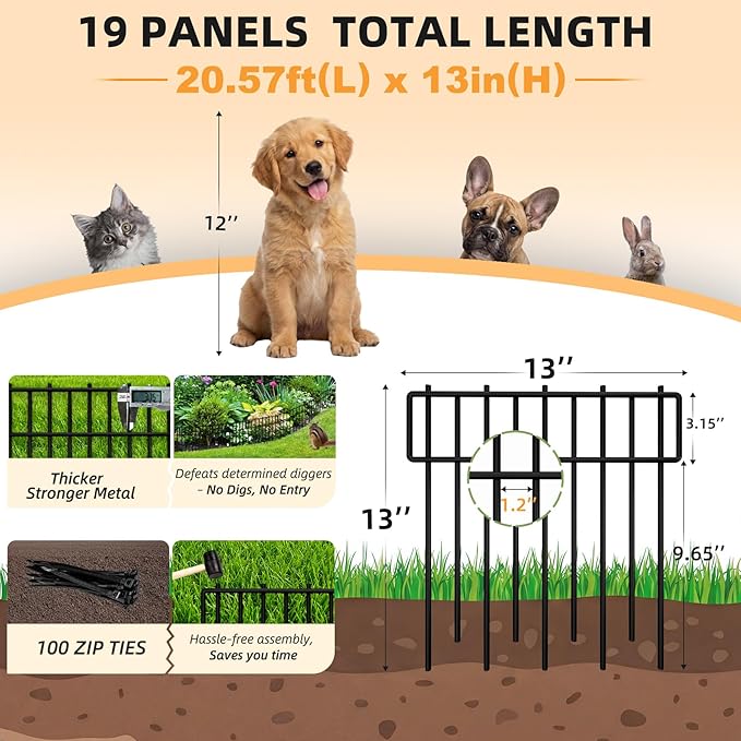 HIHADUUM 20.57ft Animal Barrier Fence - 1.2" Gap & 3.75mm Heavy-Duty Garden Fence Animal Barrie Rustproof No Dig Fence Panels for Dig Dog Fence Outdoor for Yard, Garden Fencing & Garden Edging Border