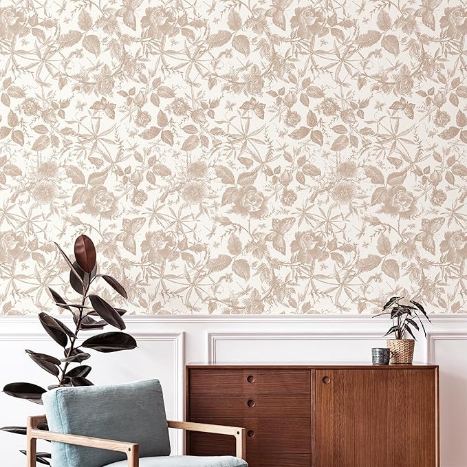 JiffDiff Vintage Peel and Stick Wall Stick，Champagne Wallpaper Rose Removable