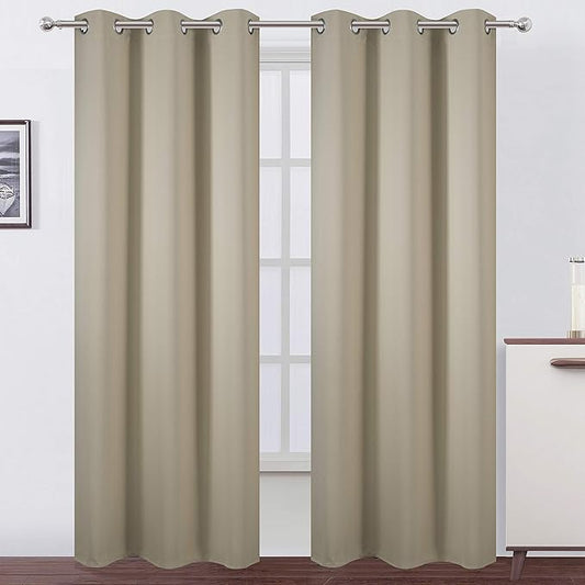 LEMOMO Beige Thermal Blackout Curtains/38 x 84 Inch/Set of 2 Panels Room