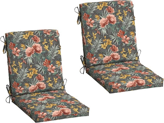 Arden 2-Pack Outdoor Patio Dining Chair Cushion, 20x44, Rain-Proof Seat Pad, Fade-Resistant Outdoor Cushion Phoebe Grey Floral
