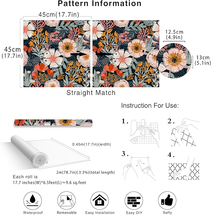 HAOKHOME Boho Peel and Stick Wallpaper Floral Wall Paper Removable