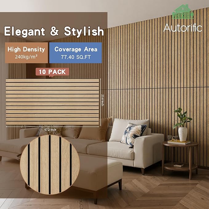 Wood Veneer Sound Panels, 10 Pack 47.2”x23.6” Wall Panels, Decorative Acoustic