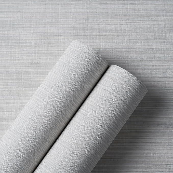 Grasscloth Textured Wallpaper Beige Gray Linen Thick 24" X 394" Fabric Contact