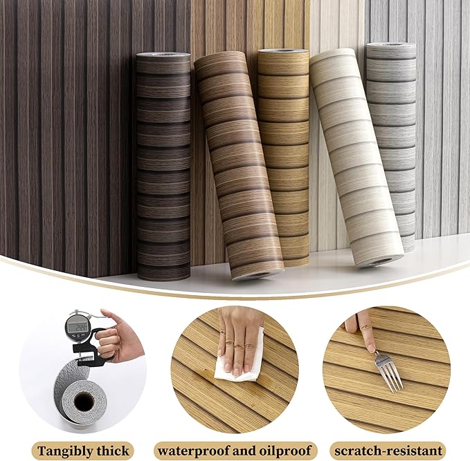 Peel and Stick PVC Slat Wall Panels, Wood Grain Self-Adhesive Soundproof