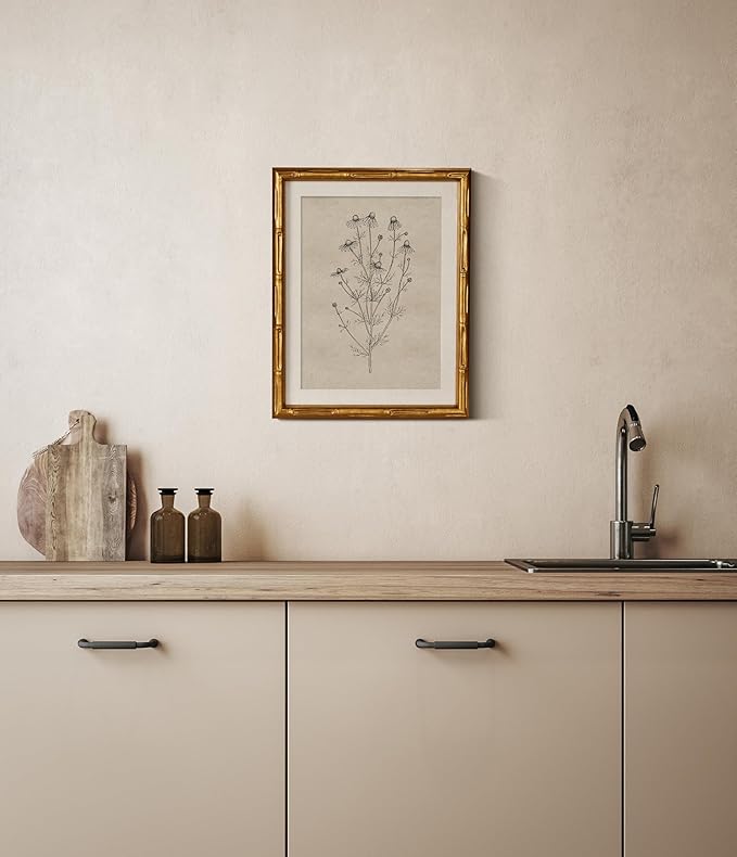 InSimSea Gold Bamboo Framed Canvas Wall Art, Minimalist Chamomile Botanical