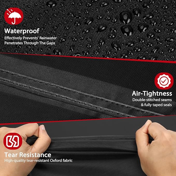 TOPCROWN Grill Cover for Outdoor Grill, BBQ Gas Grill Waterproof Anti-UV Oxford Fabric Windproof Design with Adjustable Straps, Fits Weber/Char-Broil/Nexgrill and More (420D Black+Red, 49" - 52")