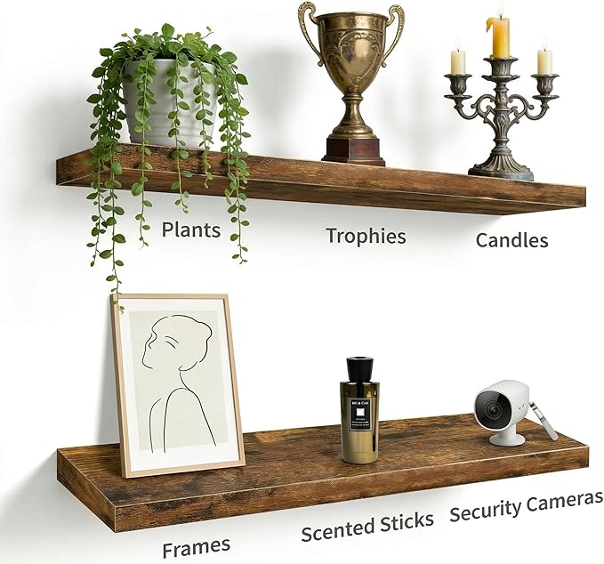 Vervida® Floating Shelves, 47.2 inch Wall Mounted Rustic Wood Shelves