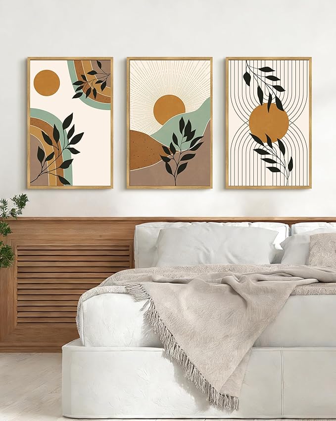 PHOPAGO Boho Wall Art Sage Plant Botanical Framed Wall Printing Large 24x36in