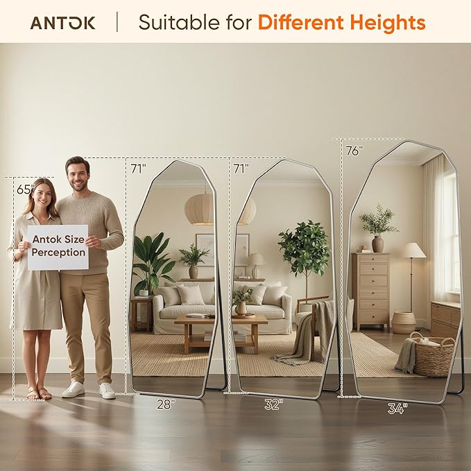 Antok Full Length Mirror, Free Standing Wall Mounted or Leaning Full Body Mirror