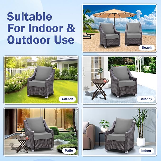 IASEAHK Outdoor Seat Cushion Set, Waterproof & Fade Resistant Patio Chair Cushions, Outdoors Cushion for Patio Furniture, 24 x 24 x 5.75 Inch, Outdoor Couch Cushions with Handle and Ties, Grey