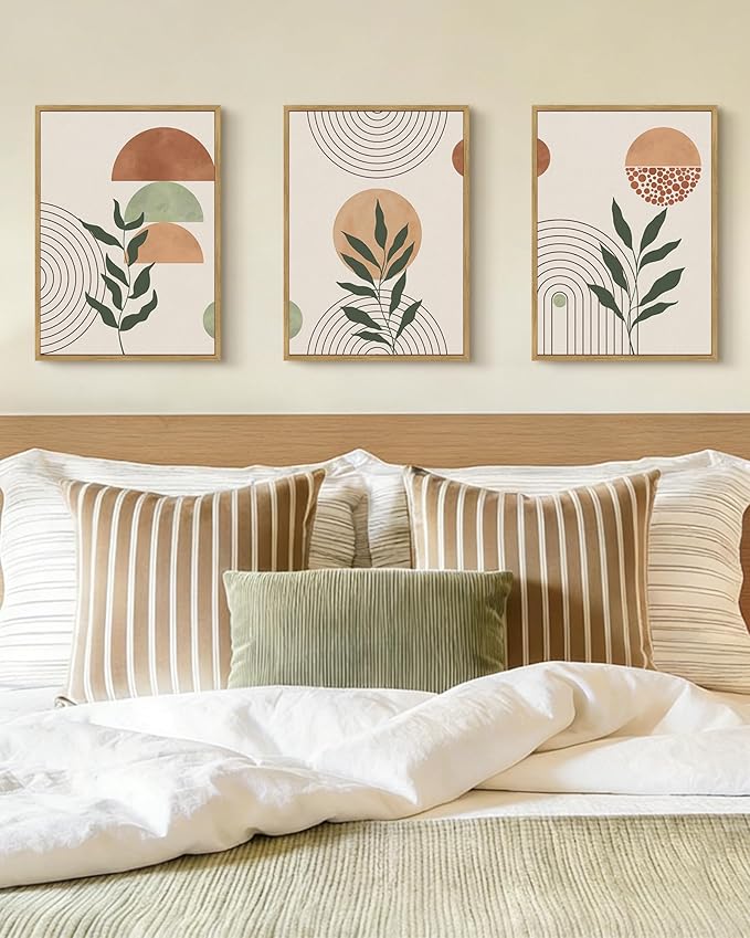 PHOPAGO Boho Wall Art Sage Plant Botanical Bohemain Framed Wall Printing
