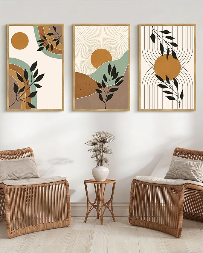 PHOPAGO Boho Wall Art Sage Plant Botanical Framed Wall Printing Large 24x36in