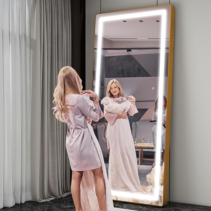 FENNIO Full Length Mirror with Lights, Wall Mounted Hanging Mirror with Lights
