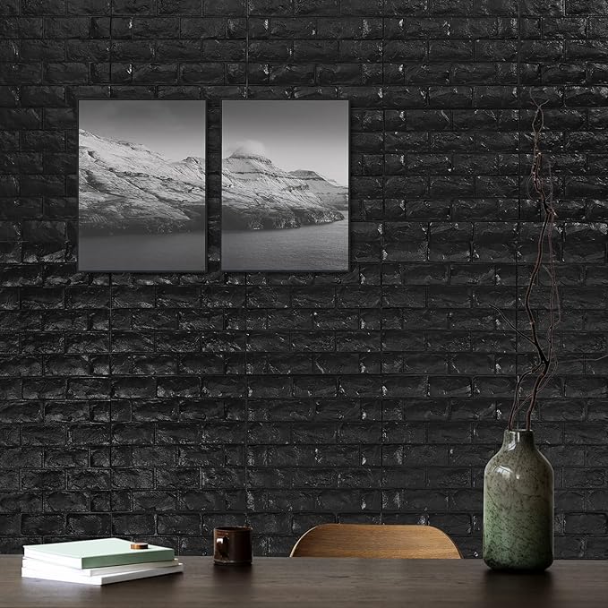 30PCS 3D Wall Panels Peel and Stick Faux Brick Wallpaper Black Self Adhesive