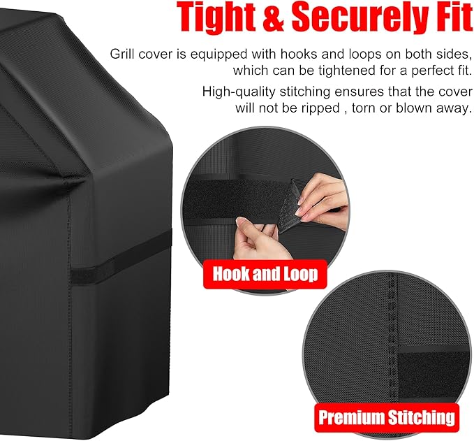 Grill Cover, 32 inch Heavy Duty BBQ Gas Grill Cover for Outdoor Grill, Waterproof, Weather Resistant, Anti-UV, Rip-Proof, Fade Resistant Barbecue Cover with Hook-and-Loop Straps for Most Grills
