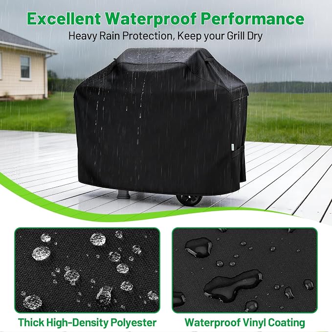 Grill Cover 50 Inch, Heavy Duty Waterproof BBQ Grill Cover for Outdoor Grill with Windproof Straps/Air Vents & Handles, Barbecue Gas Grill Cover for Weber, Char-Broil, Nexgrill, Black