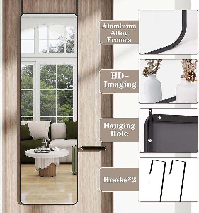 Full Length Door Mirror 14x48, Metal Frame
