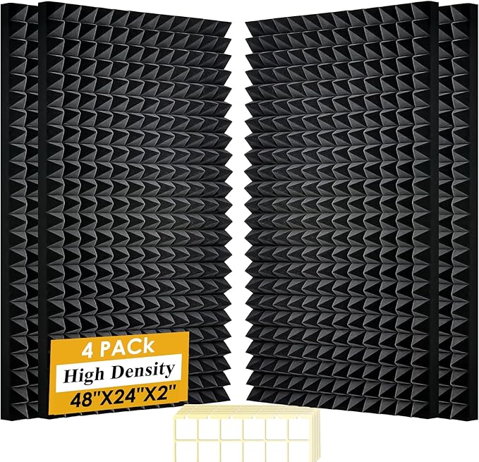4 Pack Black Acoustic Foam Panels, High Density Soundproof Wall Panels