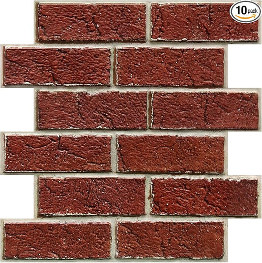 COMSTICKC 3D Faux Red Brick Wall Panels Peel and Stick Wall Sticker, Small Size