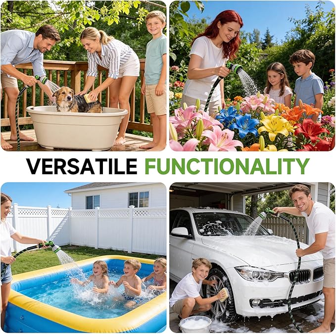 Garden Hose 50ft Flexible Non-Expandable Water Hose Ultra Lightweight Kink-Free Leak-Proof Durable & Abrasion-Resistant with 3/4" Brass Fittings for Patio Yard RV and Outdoor Use