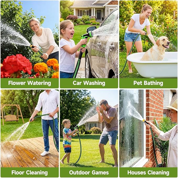 Garden Hose 25 ft Flexible Non-Expandable Water Hose Kink-Free Lightweight Leak-Proof High Pressure Durable Outdoor Portable Fabric Hoses Pipe with 3/4” Sturdy Fittings for Yard Lawn Car Wash