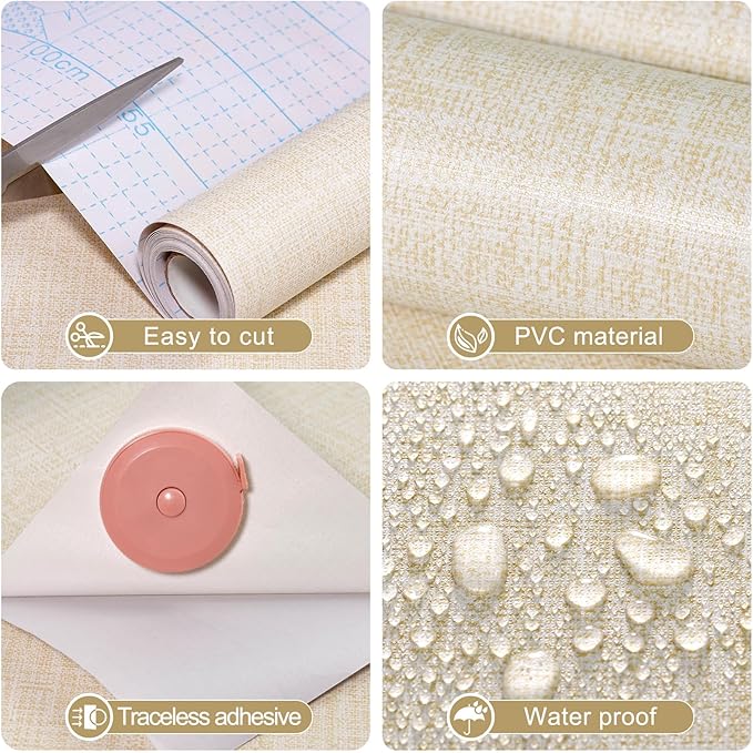 Amiya Grasscloth Cream Wallpaper Peel and Stick Beige Faux Fabric Linen Contact
