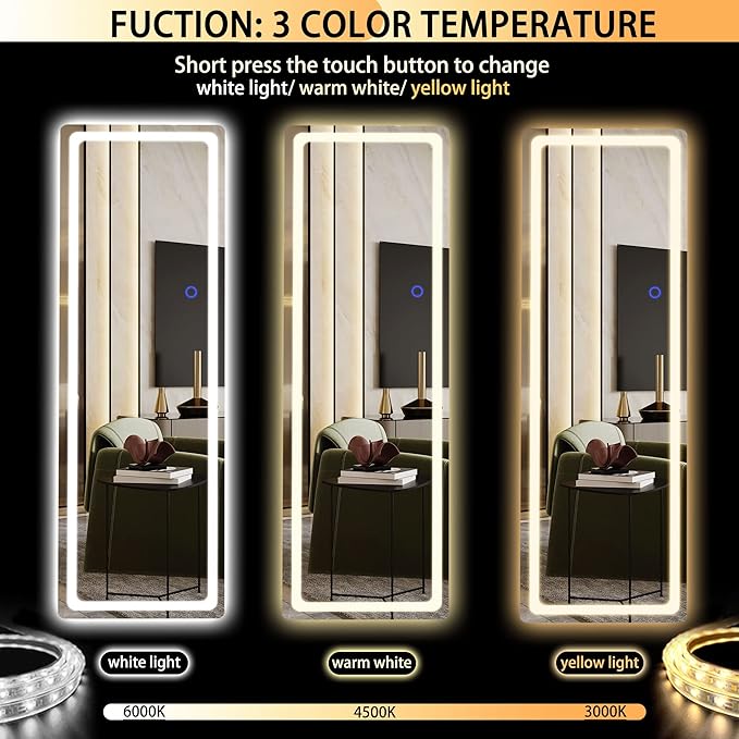 Hasipu Full Length Mirror with Lights, Full Body Dressing Standing, Hanging