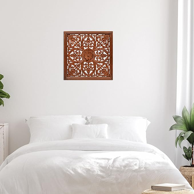 Homebia Designs Handmade Carved Wooden Wall Hanging Plaque 24x24 Inch Elegant