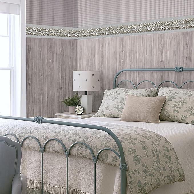 Beige Floral Wallpaper Border 196x4 Inch Peel and Stick Wall Border Removable