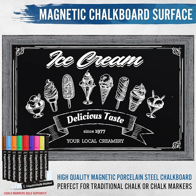HBCY Creations Rustic Grey Wooden Magnetic Wall Chalkboard, Extra Large Size