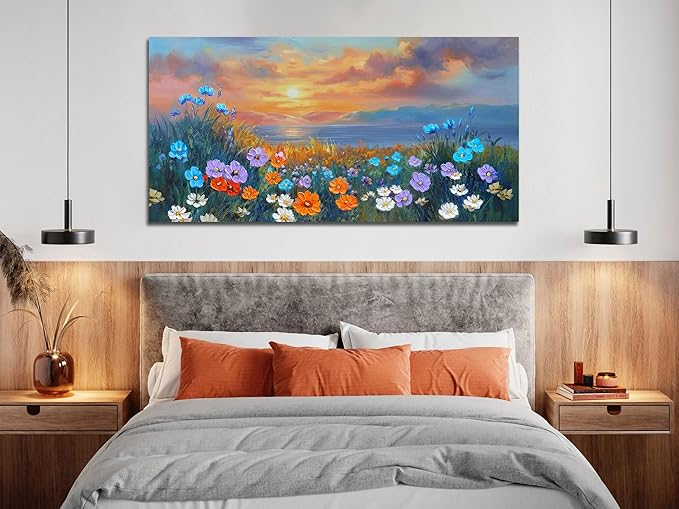 Ardemy Landscape Wall Art for Living Room Sunset Flower Large 40"x20", Canvas