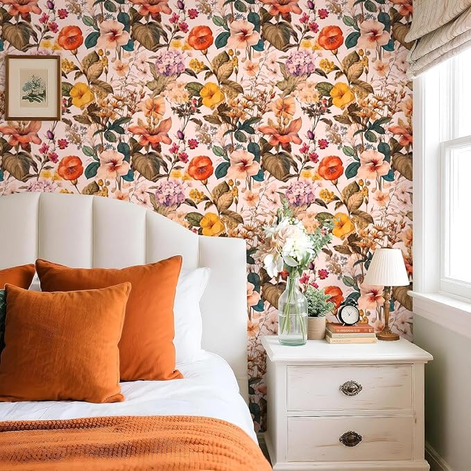 Jeweluck Floral Peel and Stick Wallpaper Vintage Floral Contact Paper Peel and