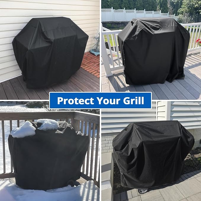 SunPatio BBQ Grill Cover 70 Inch, Outdoor Heavy Duty Waterproof Barbecue Gas Grill Cover, Fade Resistant, All Weather Protection Compatible for Weber Charbroil Kenmore Brinkmann and More, Black