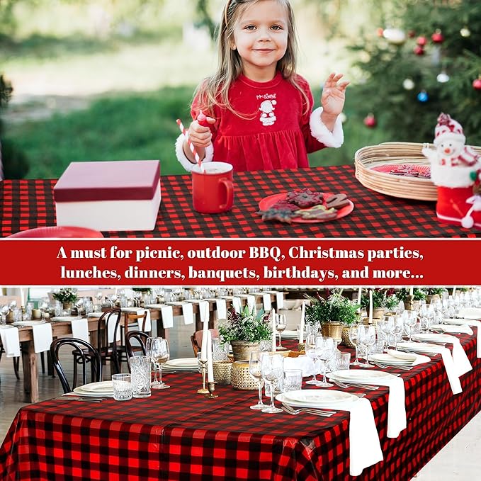 Kochorie 54 Inch x 300 Ft Red and Black Checkered Plastic Table Cloth Roll