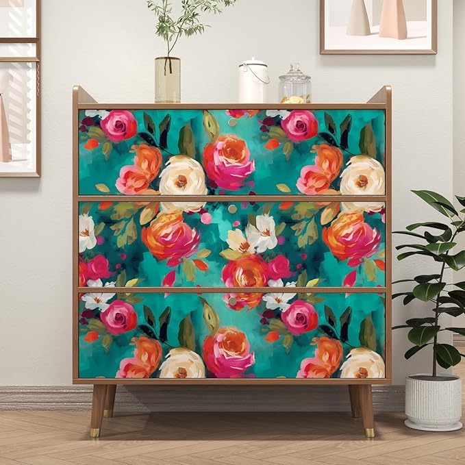 BOKEBEVE Watercolour Floral Peel and Stick Wallpaper Boho Vibrant Contact Paper